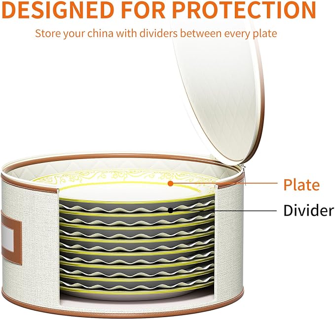 Aokeyee 4-Piece Plate Storage Set, Hard-Shell Dinnerware Organizer, Ivory | With 48 Soft Felt Dividers for Saucer, Dessert, Salad and Dinner Plates, Dual Zippers, Handles, Stackable, Moving & Storage