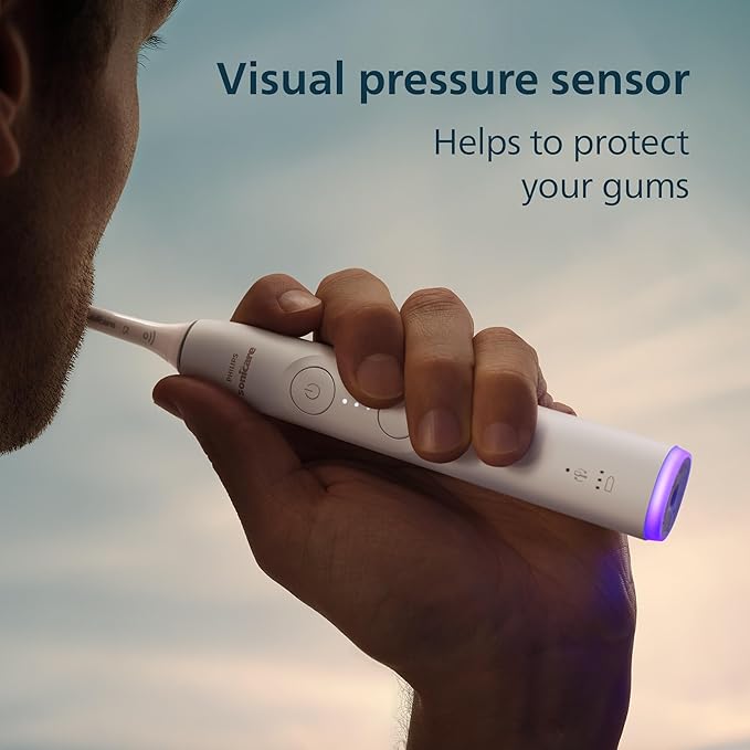 Philips Sonicare 6700 Series Electric Toothbrush, Pressure Sensor, 9 Brushing Settings, SmarTimer, BrushPacer, 21-Day Runtime, Travel Case, for Gum Health & Sensitive Teeth, White, HX7410/07