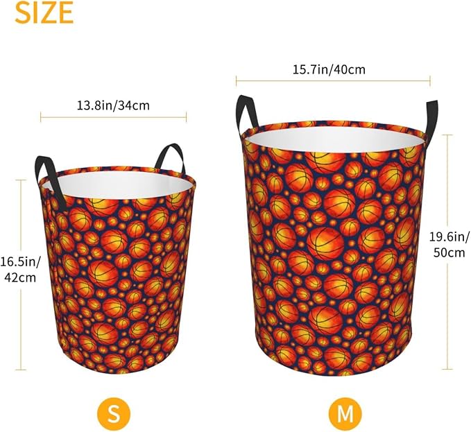 Retro Basketball Laundry Hamper Laundry Basket Circular Hamper Dirty Clothes Storage with Handles
