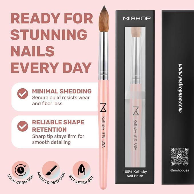 M – Majesti Pink 100% Kolinsky Acrylic Nail Brush | Professional Acrylic Sculpting & Application Brush | Handcrafted Premium Nail Art Tool for Nail Technicians (#12)