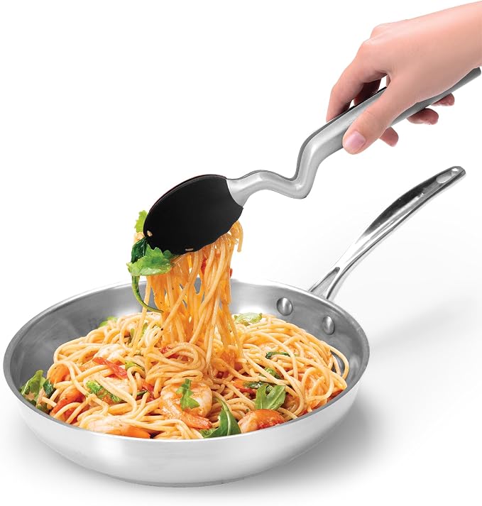 Dreamfarm Clongs Grippy Silicone & Stainless Steel Kitchen Cooking Tongs with Click-Lock Open & Close - 9" Black | Stainless steel, strong-grip non-stick safe tips, one-handed button lock open and close, sit-up handles for mess free benches