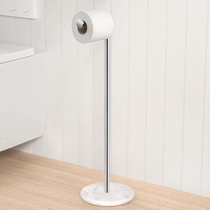 KES Extra High Toilet Paper Holder Freestanding 26", Toilet Paper Holder Stand with Natural Marble Base, Floor Free Standing Toilet Paper Holders 18/8 Stainless Steel Polished Finished, BPH284S66