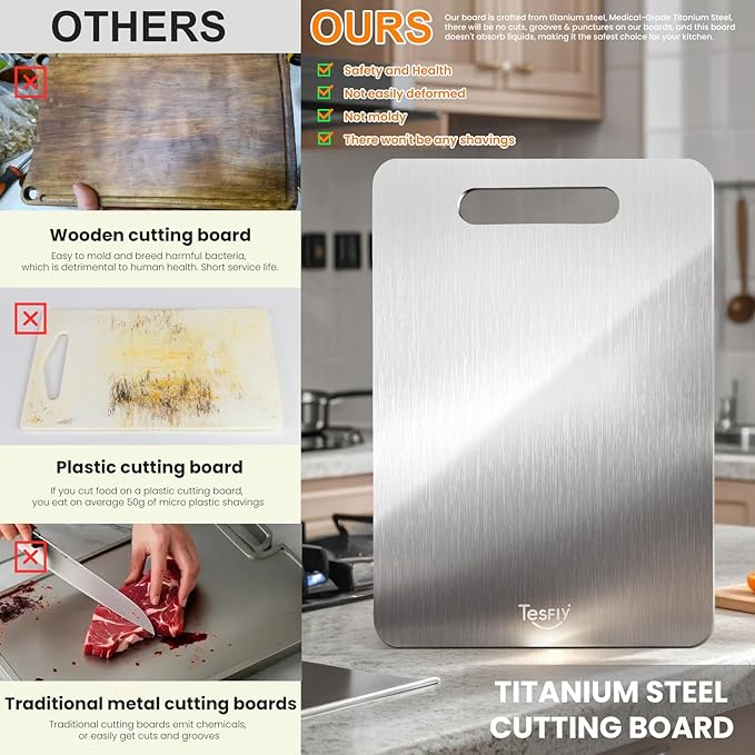 2 Pack Titanium Cutting Board - 100% Pure Titanium Cutting Boards For Kitche, Double-sided food-grade Cutting Board For Cutting Meats, Fruits And Vegetables,Large