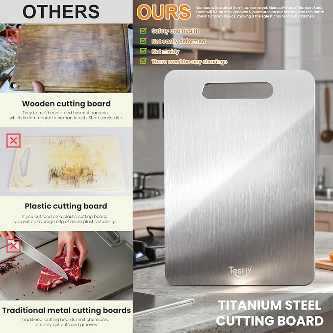 2 Pack Titanium Cutting Board - 100% Pure Titanium Cutting Boards For Kitche,Easy to clean, For Cutting Meats, Fruits And Vegetables.(15 * 11)