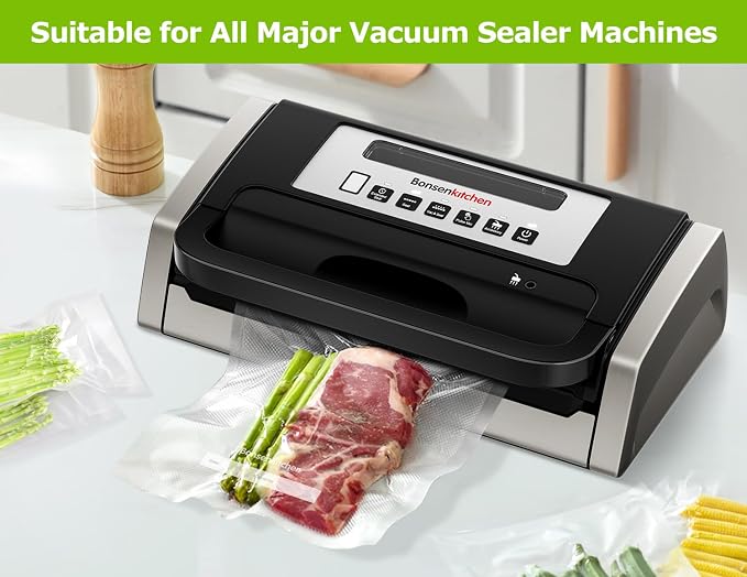Bonsenkitchen Vacuum Sealer Bags, Commercial Grade, BPA Free | 20 Gallon 11" x 16"+ 80 Quart 8" x 12"+ 50 Pint 6" x 10", Food Sealer Bags for Vac Storage, Meal Prep or Sous Vide Cooking