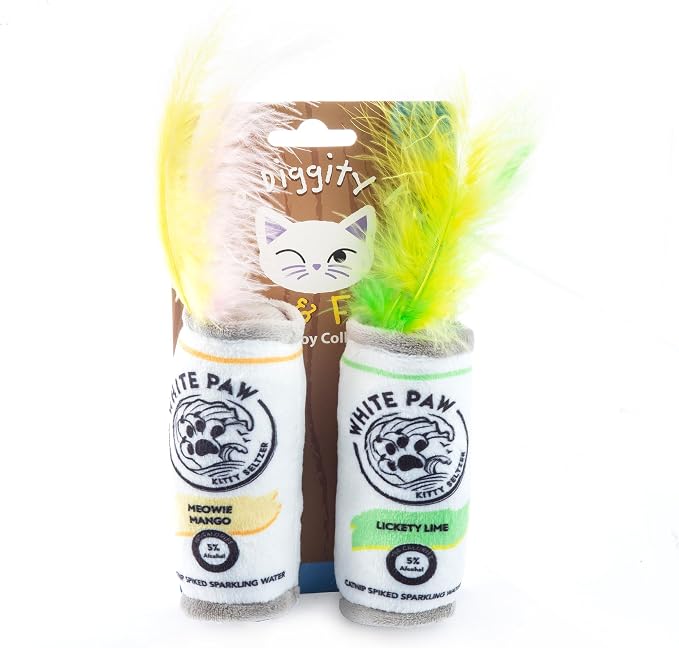 Haute Diggity Kitty White Paw Mango & Lime Set, Plush Cat Toys Catnip Filled with Interactive Crackle Sound, Safe & Durable Toys for Cat & Kitten, 2 Pcs