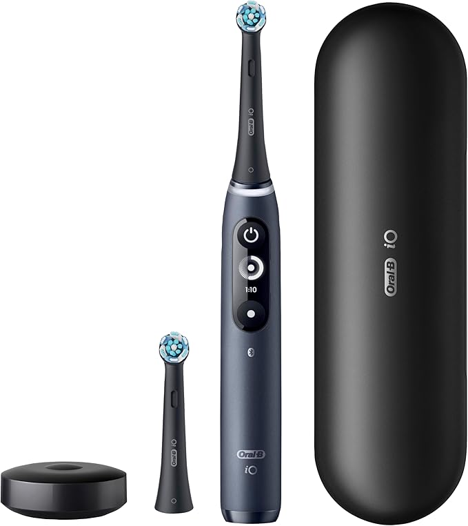 Oral-B Rechargeable Electric Toothbrush, iO7 Adaptable Clean, 5 Cleaning Modes, Visual Pressure Sensor to Protect Gums, Charging Travel Case, 2 Brush Heads, Black