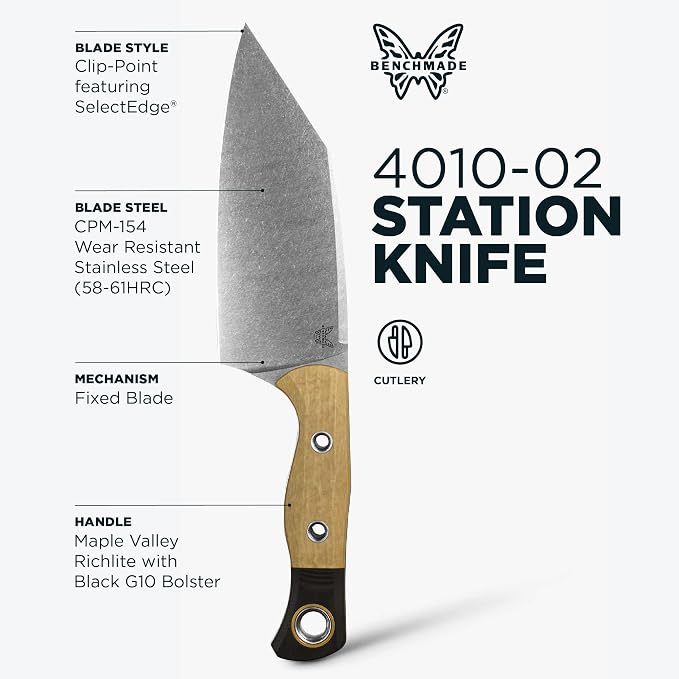 Benchmade Station Knife Kitchen Knife, CPM-154 Steel Blade (4010-02) | Maple Vally and Black Richlite / G10 handle, Clip-Point blade