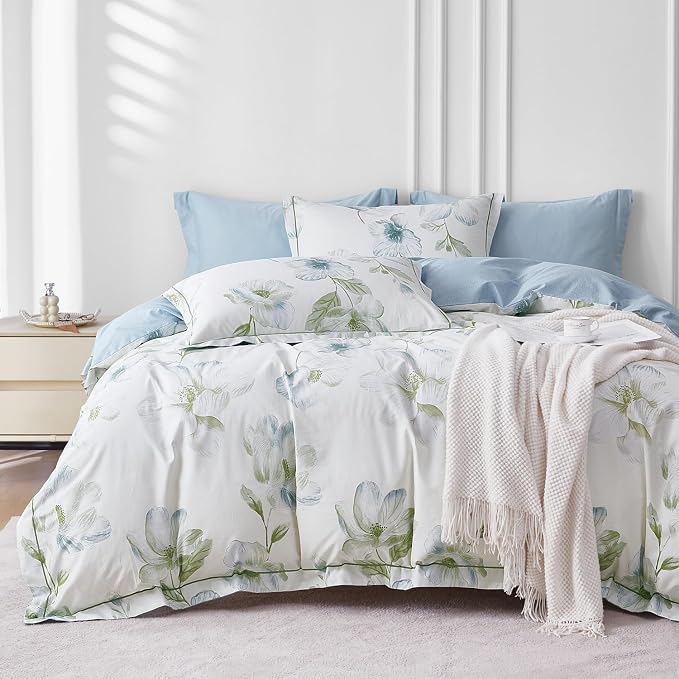 OAITE Duvet Cover Set King Size Floral Pattern 500 Thread Count Ultra Soft 100% Cotton Duvet Cover Sets 3-PC, Breathable Duvet Cover with Zipper Closure & Corner Ties