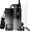 Coolflask Water Bottle 24 oz Insulated with Straw, Stainless Steel Metal 3 Lids Water Flask Wide Mouth for Sports or Office, Non-BPA Keep Cold Up to 48 Hrs or Hot Up to 24 Hrs, Piano Night