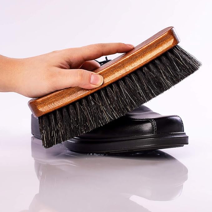 2-Pack Luxury Horsehair Shoe Brushes – White & Black for Light and Dark Leather – Polish, Shine & Dust – 8" Hardwood Handles – Made in Germany