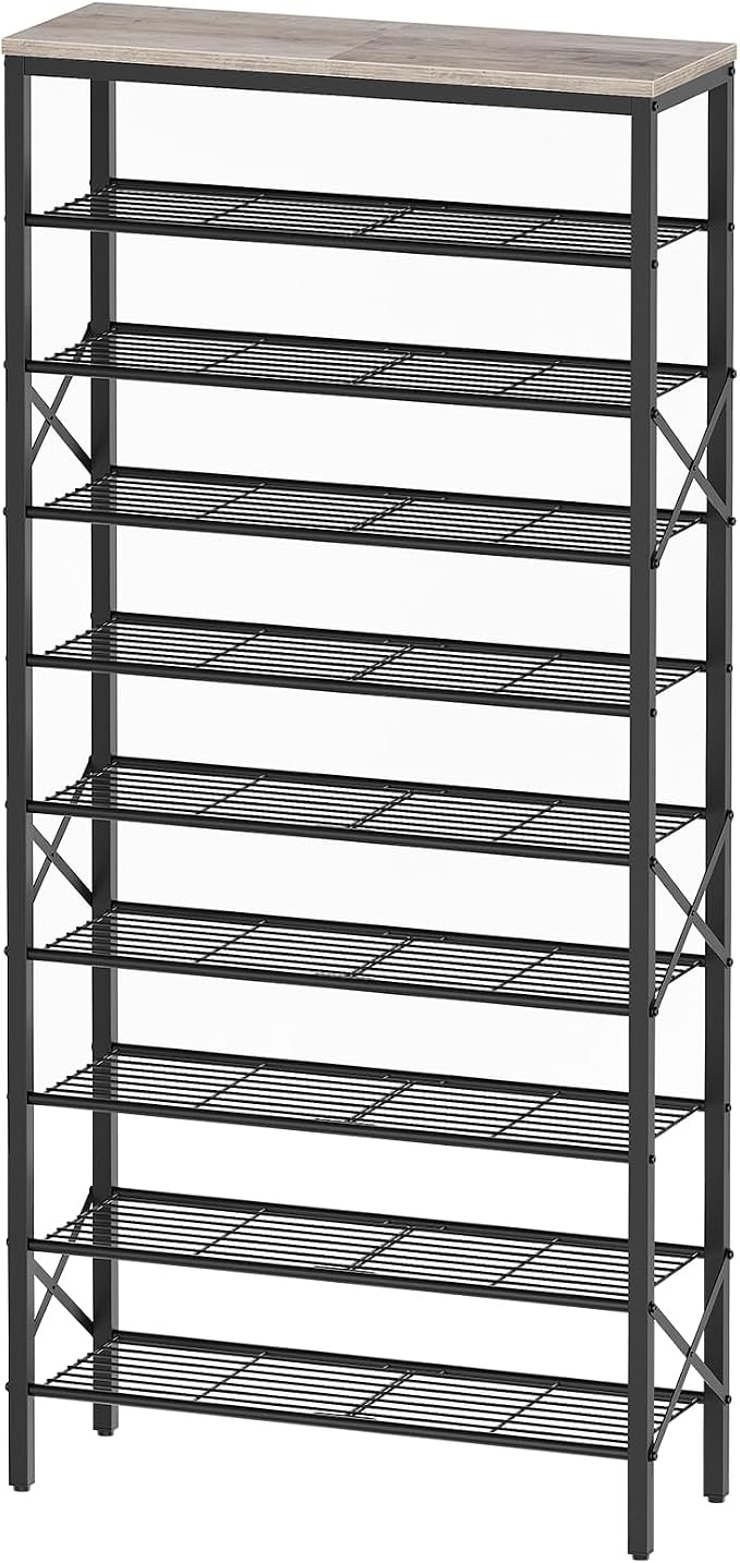 YATINEY 10 Tier Shoe Rack, Large Capacity Shoe Storage Organizer Holds 40 Pairs, Sturdy and Stable, for Entryway, Hallway, Closet, Dorm Room, Greige and Black SS10BG