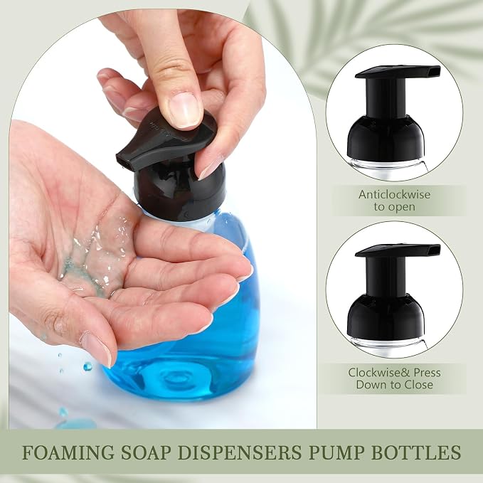 Nuenen 48 Pieces 8oz Foaming Soap Dispenser Refillable Foaming Pump Bottles Bulk Travel Hand Soap Dispenser Plastic Press Bottles Empty Containers for Shampoo Bathroom Commercial(Black)