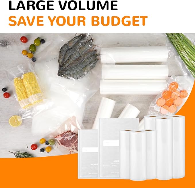 Wevac Vacuum Sealer Bags, Multiple Sizes, 200Pack Precut Bags, 6 Vac Rolls | 11''x20', 8''x20' 3 Rolls, Quart 8"x12" ,Pint 6"x10" 100pcs, BPA Free, Bulk Food Storage, Meat, Work with All the Vacuumer