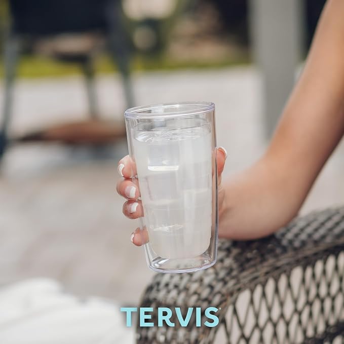 Tervis Clear & Colorful Tabletop Made in USA Double Walled Insulated Tumbler Travel Cup Keeps Drinks Cold & Hot, 16oz, Red | Made in USA, Double-wall Insulated, Shatterproof, BPA-Free, Dishwasher Safe, Fits Most Cupholders, Gifts under $20