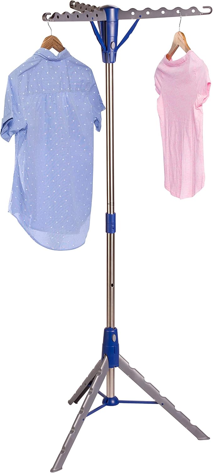 Honey-Can-Do 64-Inch Steel Tripod Clothes Drying Rack, Foldable Collapsible Laundry Stand with 3 Rotatable Arms, Holds 30 Hangers, Space-Saving Indoor Outdoor Air Dry Rack, Blue