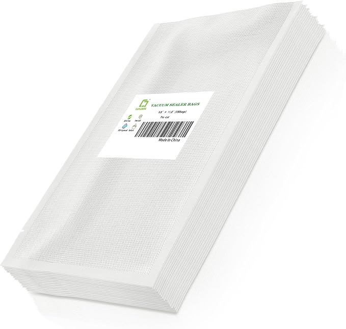 CANLENPK 9.8x11.8 Inch Vacuum Food Seal Bags,Large Food Vacuum Storage Sealer Bag,Seal Meal Snack Fruit Nut Tea Cookie Bean,Boil Steam Heat Freezer Sous Vide Grocery Sealable Vacum Bag (100PCS)