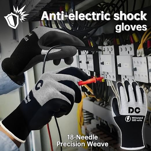 DongChu 5 Pairs Insulated Electrician Gloves 500V Touch-Screen Voltage/Flame Retardant Work Gloves, Electrical Rubber Non-slip Texture Design for Electricians Prevent Shock (Large)
