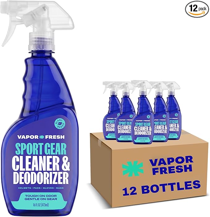 Vapor Fresh Sports Cleaner and Deodorizer - For Boxing Gloves, Sports Pads, Helmets, Gym Bags, Gym Equipment and More - Naturally Powered By Plants, 16 Fl Oz (12-Pack)