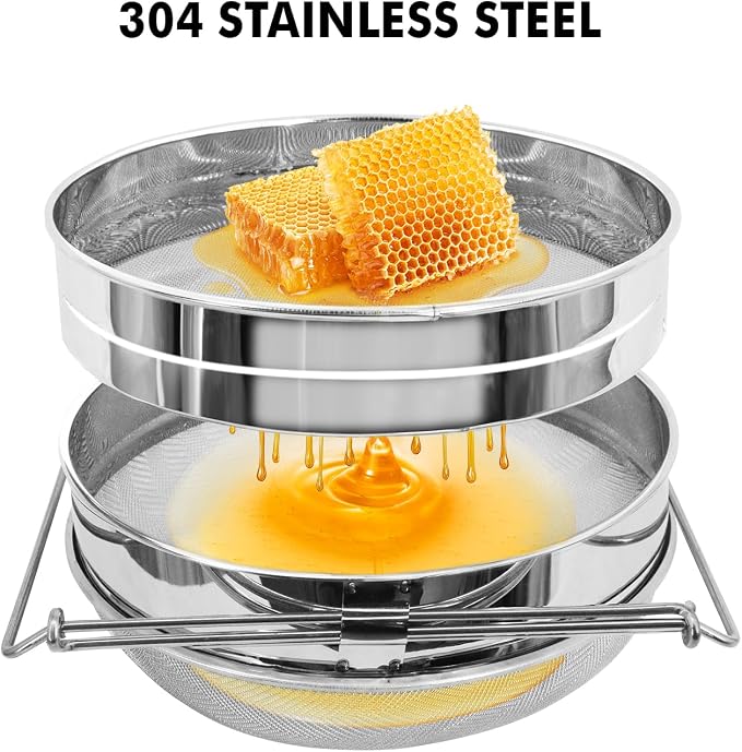 2Set Stainless Steel Honey Strainer, Double Sieve Honey Filter, Honey Extractor Equipment for 5 Gallon Bucket Honey,Beekeeping Equipment Tools