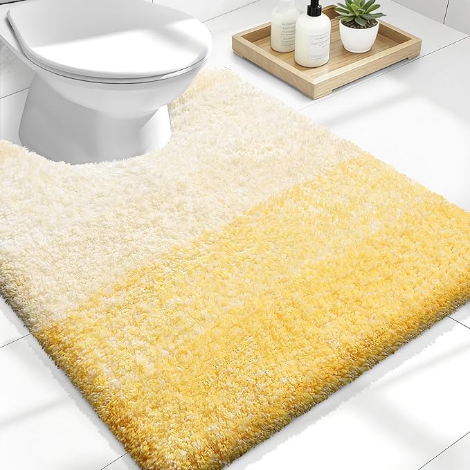 OLANLY Luxury Toilet Rugs U-Shaped 24x20, Extra Soft and Absorbent Microfiber Bathroom Rugs, Non-Slip Plush Shaggy Bath Mat, Machine Wash Dry, Contour Bathroom Mats for Toilet Base, Yellow