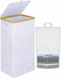 iEGrow 110L Laundry Hamper with Lid，Dirty Clothes Hampers for Laundry,Laundry Basket with Bamboo Handles and Removable Bag,Hamper for Bedroom, Bathroom, Dorm, Laundry Room, White