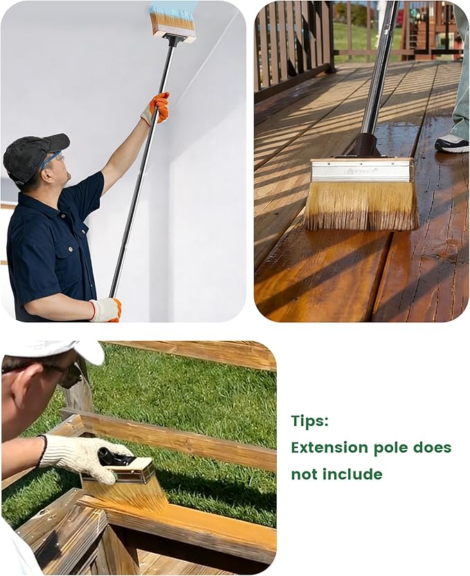 Voomey 7.5 Inch Deck Stain Brush Applicator, Heavy Duty Wood Stain Brush with Thick Soft Bristles, Wide Paint & Sealer Applicator for Decks, Fences, Brick, Concrete Walls, Fits Long Handle Paint Pole
