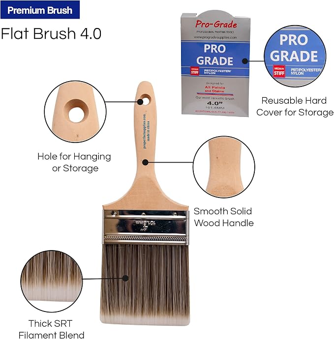 12PK 4 inch Flat BrushPremium Wall/Trim House Paint Brush Set Great for Professional Painter and Home Owners Painting Brushes for Cabinet Decks Fences Interior Exterior & Commercial Paintbrush.