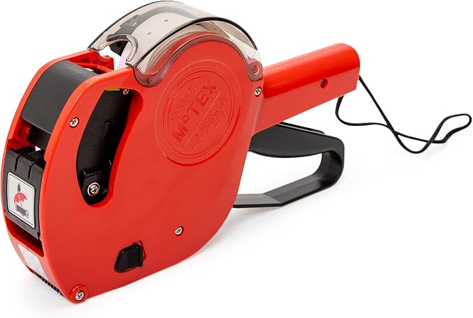 Motex MX-5500 New Version 1 Line 8 Digits Price Tag Gun – Pre-Loaded 1,000 White Sticker Labels and Pre-Loaded Inker with 1 Ink Refill - for Grocery Store, Retail Shop, Garage Sale (Dark Red)