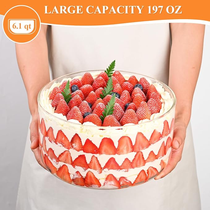 LOVYANXUE Large Salad Bowl, 10 inch Trifle Bowl with Sealed Lid, Versatile Mixing and Serving Bowl for Laying Ice Cream, Cake, Salad, Fruit, Baking, Dessert and Party Diy, Microwave Safe