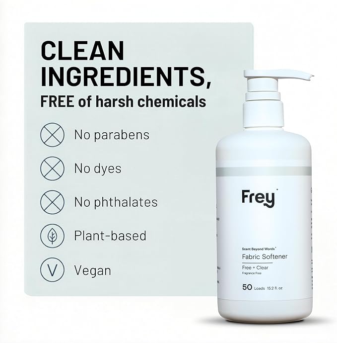 FREY Natural Liquid Fabric Softener and Conditioner | HE Laundry Softener for All Machines | Plant-Powered Eco Friendly Formula | 1-Pack, Fragrance Free