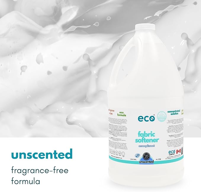 Eco Fabric Softener, Unscented, 1 Gallon, Reduces Static, Plant-Based & Biodegradable Formula, HE Washer Compatible, Fragrance Free, Gentle for Sensitive Skin, Sustainable & Eco-Friendly Laundry Care