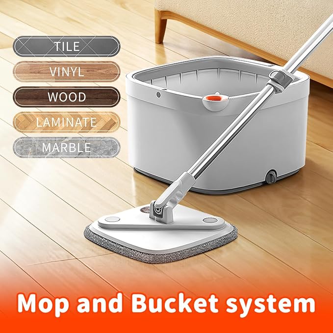 Spin Mop and Bucket with M16 Self Separation Dirty and Clean Water System, Self Wringing 360° Rotating Clean Mop-Head and Bucket Set for Hardwood Tile Marble Floors with 14Pads-Grey