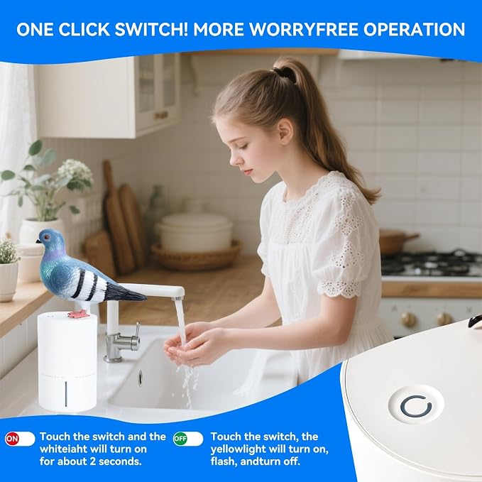Peace Bird Foam Soap Dispenser-Pigeon And Bald Eagle Shaped Foam Hand Washer, Suitable for Kitchen and Bathroom, Automatic Liquid Soap Dispenser, Touchless Battery Powered Hand Washer (Pigeon (white))
