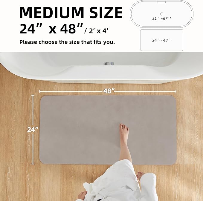 TYUU Bathroom Mat Quick Dry, Bathroom Rugs Non Slip Washable Thin Absorbent Bath Mat Fits Under Door Bathroom Floor Mat Perfect for Bath, Shower, or Sink 24"x48" Light Grey