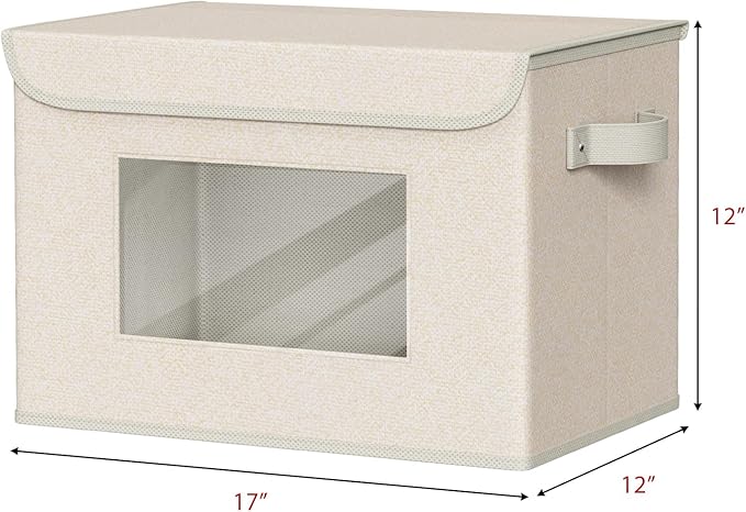 Univivi Collapsible Stackable Storage Bins with Lids [4-Pack] Foldable Fabric Closet Organizer Basket, Closet Organizers and Storage Cube Storage Bin for Home, Office, Bedroom (Beige, 17“ x 12” x 12")