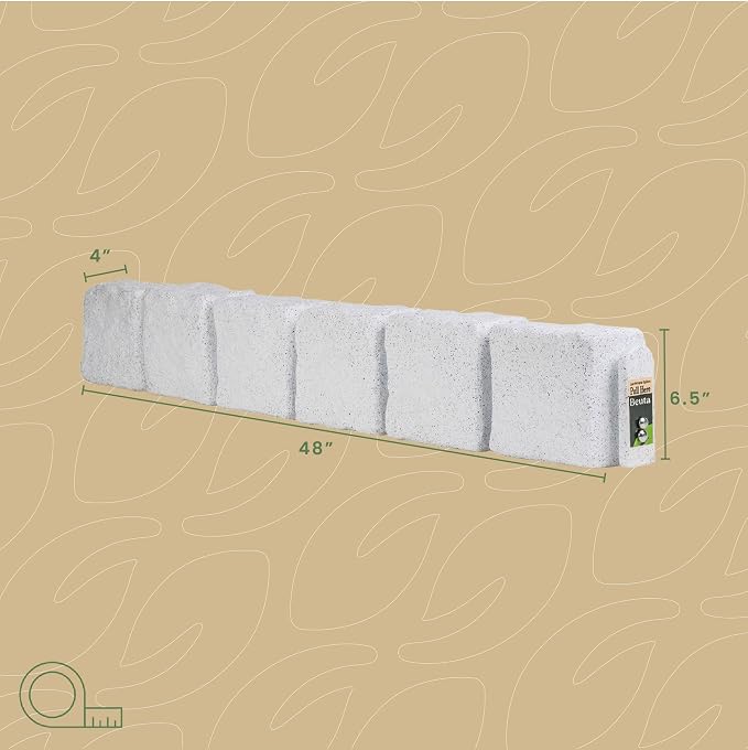 Landscape Edging | Garden Edging Border | Polyrock Blocks for Lawn Edging, Flower Beds & Yard Edging – 40 Pack | Each Section Has 6 Blocks 48" L x 4" W x 6.5" H | 80 Spikes | Limewash