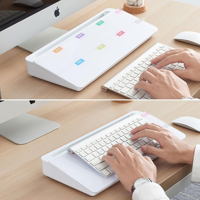 TSJ OFFICE Whiteboard Weekly Dry-Erase-Board - Desktop White Board Calendar Desk Organizers with Accessories Computer Keyboard Stand with Drawer, for Office, Home, School Supplies - White Calendar