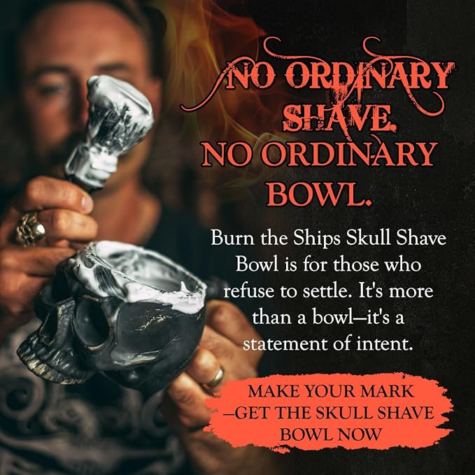 Burn The Ships Ceramic Skull Shave Bowl | Handmade Lather Mug for Men | Hot Foam Brush Dish | Vintage Razor Soap Holder | Beard Grooming Accessory | Luxury Gift for Him