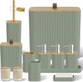 Bathroom Accessory Set - Sage Green Bathroom Set, 12PC Bathroom Accessories Set, Sage Green Bathroom Accessories Set, Mini Trash Can, Toilet Brush, Trash Can & Soap Dispenser