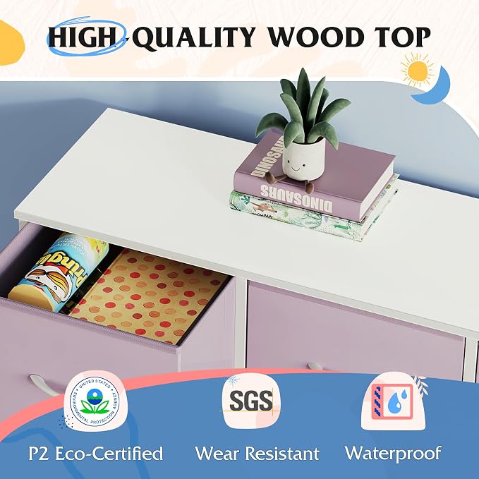 WLIVE 9 Drawer Dresser, Fabric Storage Tower for Bedroom, Hallway, Closet, Tall Chest Organizer Unit for Bedroom with Fabric Bins, Steel Frame, Wood Top, Easy Pull Handle, Purple