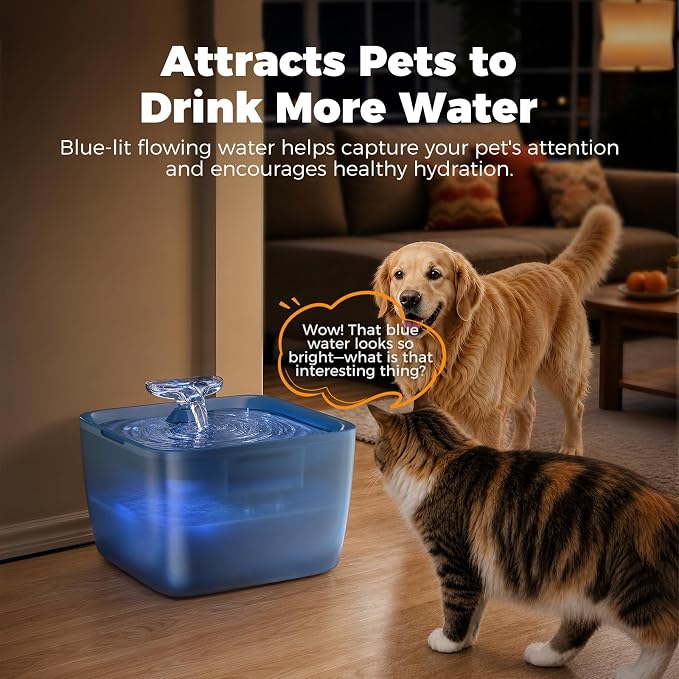 Pet Water Fountain for Large Dogs & Cats, 7L/1.84Gal, Quiet Automatic Pump | Large dog water bowl dispenser for multi-pet households, easy to clean, recirculating system, visible water level, no spill