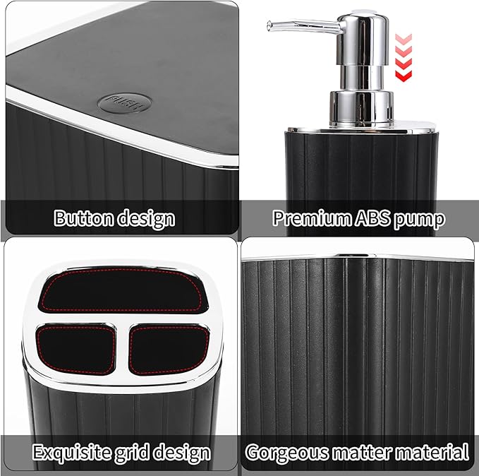 XLHOMO 26PC Bathroom Accessories Set - Gorgeous Black Bathroom Set, Bathroom Accessory Set, Black Shower Curtain Set with Bathtub Mats for Shower Tub