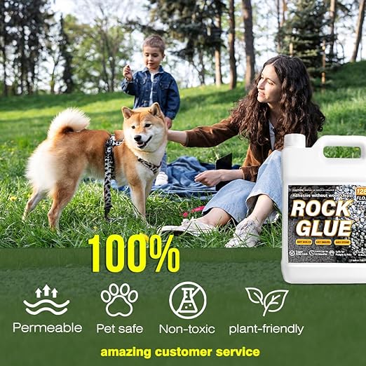 Rock Glue for Landscaping - 2 Gallon Heavy Duty Gravel Binder and Pebble Lock, Clear Drying Permeable Landscape Glue for Pea Gravel, River Rock, Stones & Mulch, Eco-Friendly, DIY Pathway (2x128oz)