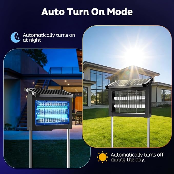 OnBeam Solar Bug Zapper Outdoor, Mosquito Zapper Waterproof Electric Fly Zapper Rechargeable Mosquito Killer Lamp with 10W Solar Panel, 4500V Cordless Fly Trap for Backyard, Patio, Garden, RV, Camping