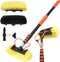 12FT Car Wash Brush with Long Handle, Car Cleaning Brush with 12"Soft Bristle and Hard Bristle, 3-12FT Telescopic Pole with Hose Attachment for Scratch-Free Cleaning Truck,RV,Boat,Siding,Solar Panels