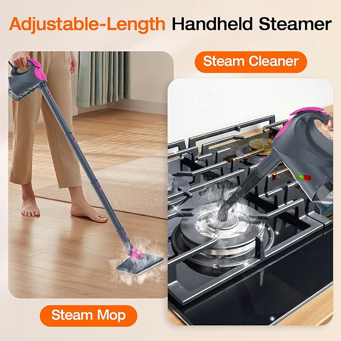 Steam Cleaner, 10-in-1 Steam Mop with Detachable Handheld Steamer, 320ml Water Tank, 10s Fast Heating, Portable Steamer for Kitchen, Floor, Tiles, Window, BBQ Grill, Car