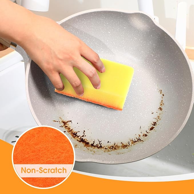Tioncy 100 Pcs Individually Wrapped Sponges Bulk Kitchen Orange Non Scratch Scrub Sponges Dual Sided Cleaning Scrubber for Household Washing Dishes, Pots, Pans, Sinks, Stoves, Appliances, Car, Bike