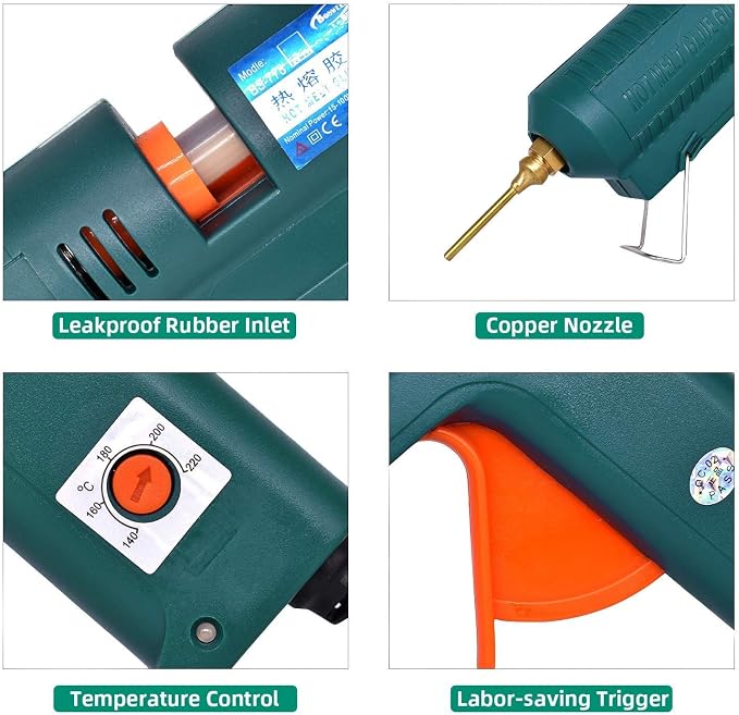 BOSWELL 150W Full Size Hot Glue Gun with 6 Copper Nozzles, Luxury Set | 150 Watts Temperature Adjustable Professional Craft Repair Melting Thermo DIY Tool Includes 5Pcs Highly Viscous Glue Sticks