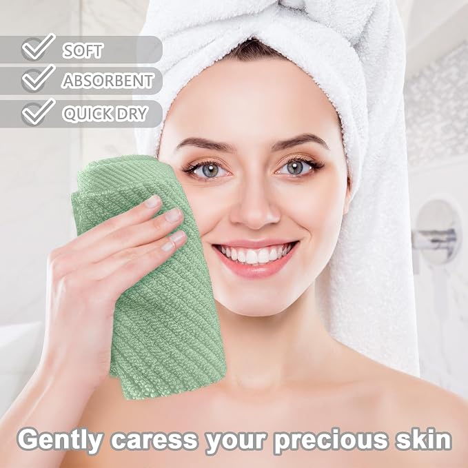 VOOVA & MOVAS Face Towels 6PC, 100% Cotton, 13x13 in, Mint Green | Quick Dry, Thick, Soft, Absorbent, Luxury Face Towels For Bathroom & Showering, Bathroom Decor